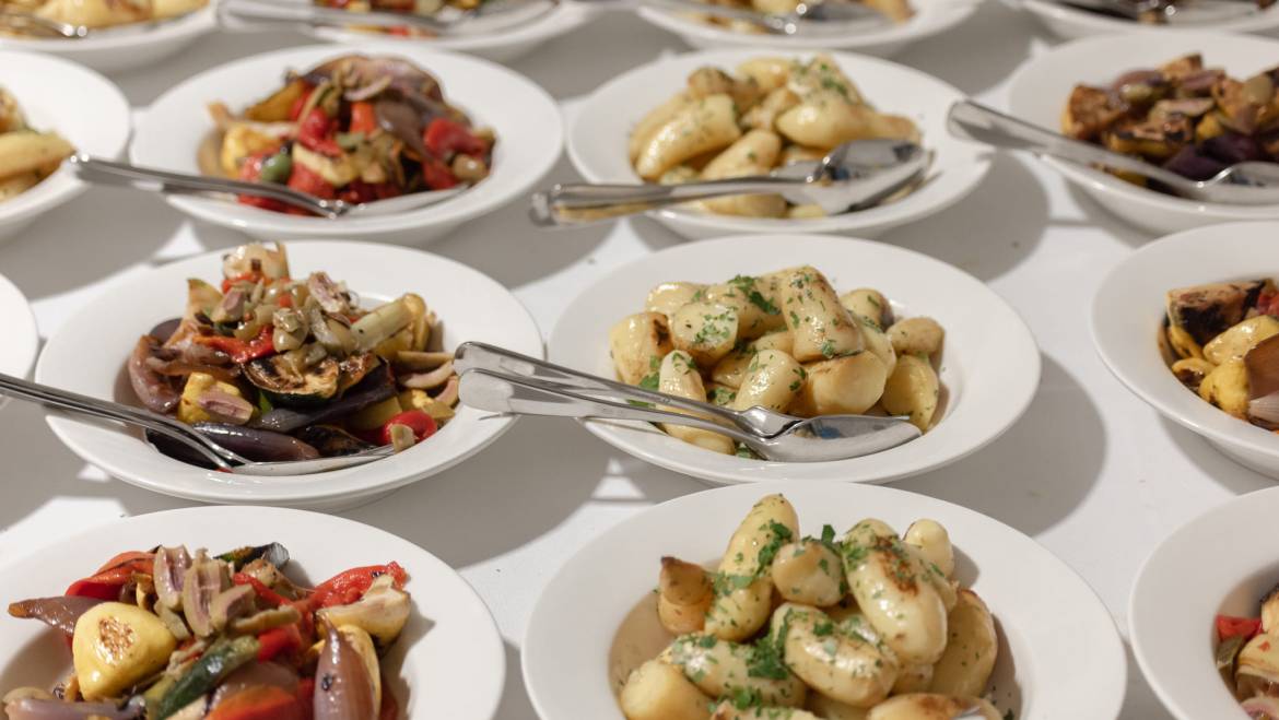 Roasted vegetables and duck fat potatoes to accompany the main course